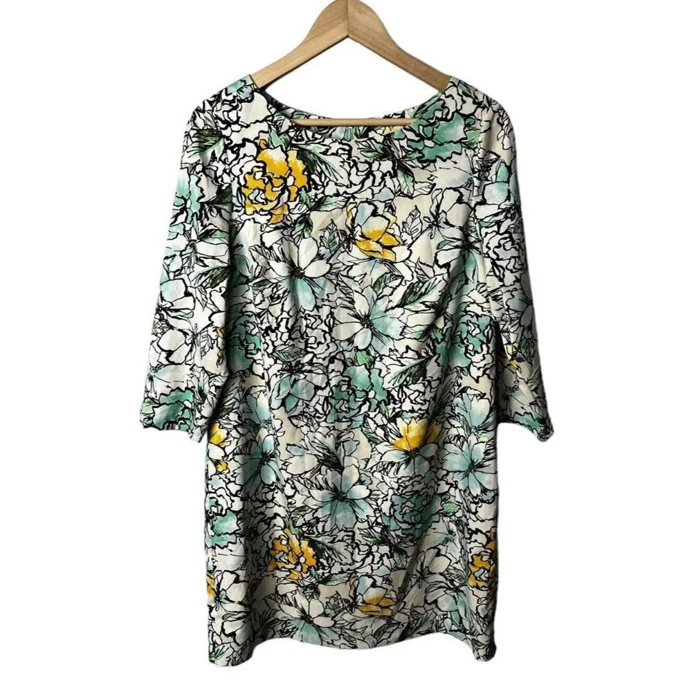 The Limited Floral Shift Dress Satin Size Unknown Polyester ¾ Sleeve Mini Womens